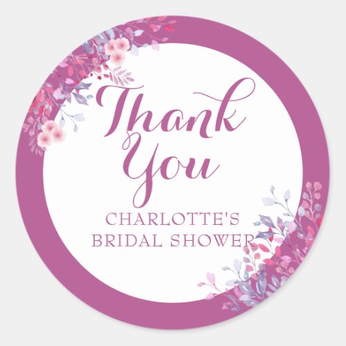 Meadow Floral Bridal Shower Favor Thank You Classic Round Sticker