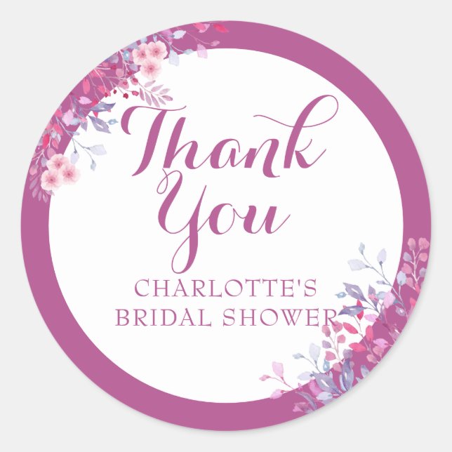 Meadow Floral Bridal Shower Favor Thank You Classic Round Sticker (Front)
