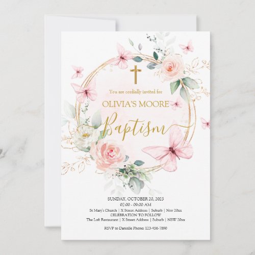 Meadow Floral Butterfly Baptism Invitation