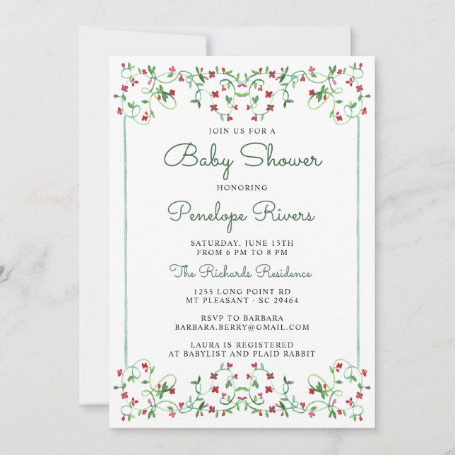 Meadow Floral Grandmillennial Vintage Baby Shower  Invitation (Front)