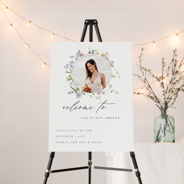 Meadow Floral Wreath Bridal Shower Welcome Foam Board (In Situ (Stand))