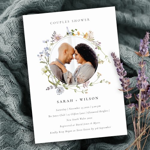 Meadow Floral Wreath Couples Shower Photo Invite
