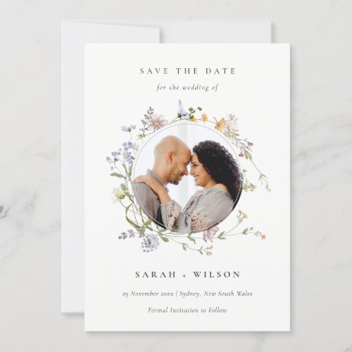 Meadow Floral Wreath Photo Save The Date Invite