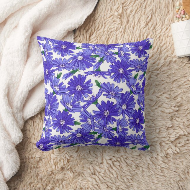 Meadow Flower Chicory Pattern Throw Pillow (Blanket)