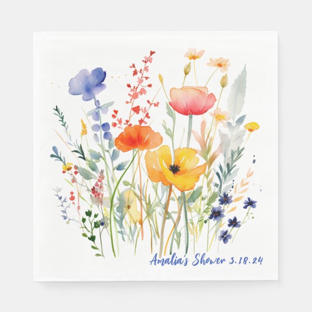 Meadow Flower Wedding Shower Personalized Napkins (Front)
