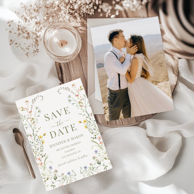 Meadow Flower Wildflower Boho Save The Date Photo Invitation (Creator Uploaded)