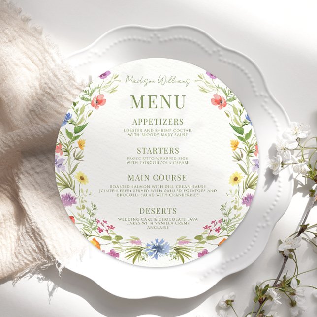 Meadow Flower Wildflower Wedding Round Flat Menu (Creator Uploaded)