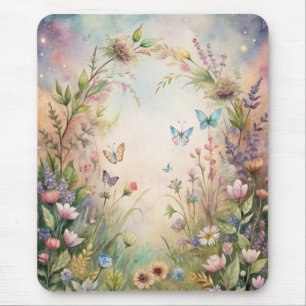 Meadow Flowers and Butterflies Mouse Pad