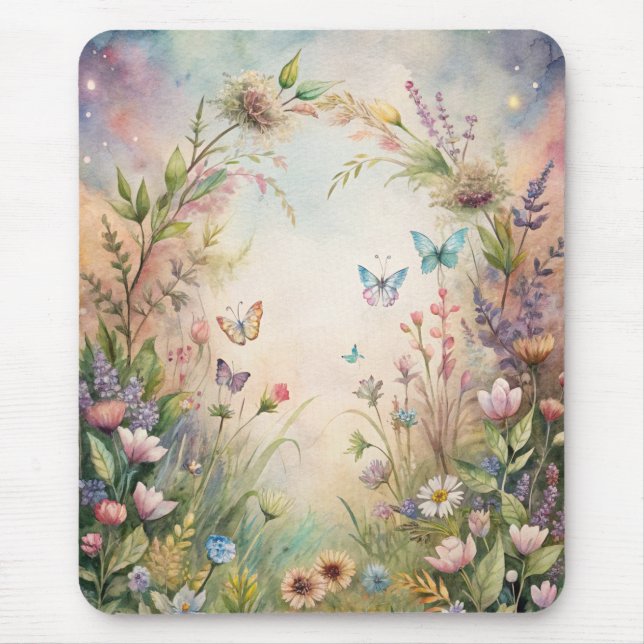 Meadow Flowers and Butterflies Mouse Pad (Front)