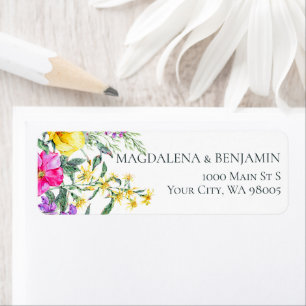 Meadow Flowers and Herbs Colorful Floral Wedding Label