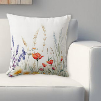 Meadow Flowers and Lavender Throw Pillow