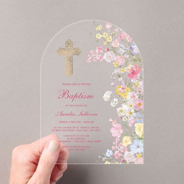 Meadow Flowers Arch Baptism Acrylic Invitations (Insitu (Handheld))