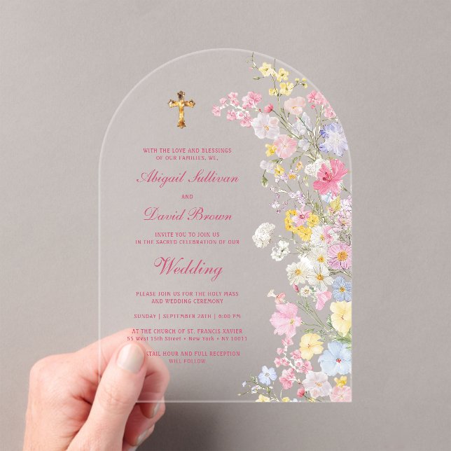 Meadow Flowers Arch Religious Wedding Acrylic Invitations (Insitu (Handheld))