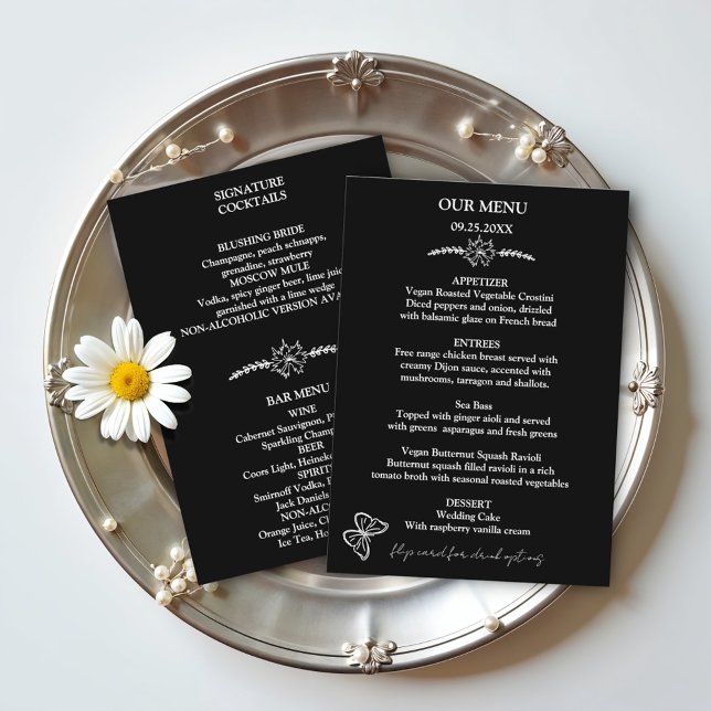 Meadow Flowers Black and White Wedding Menu (Creator Uploaded)