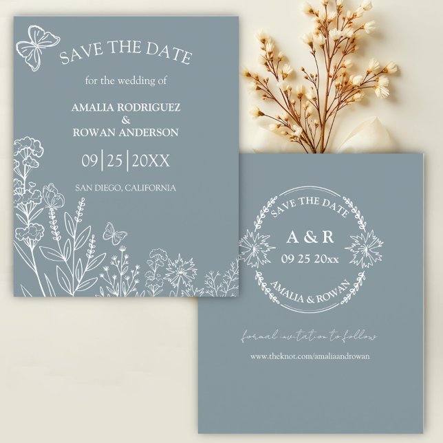 Meadow Flowers Blue Grey Budget Save the Date  (Creator Uploaded)