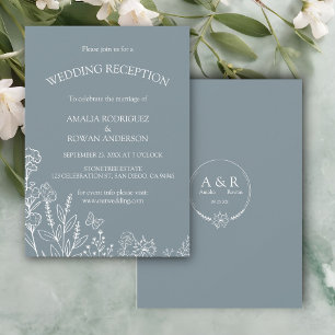 Meadow Flowers Blue Grey Wedding Reception Invitation