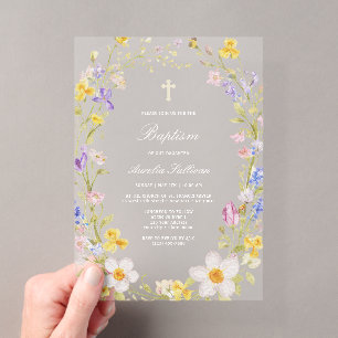 Meadow Flowers Frame Baptism Acrylic Invitation