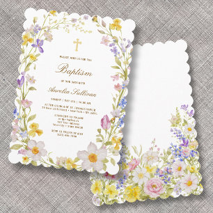 Meadow Flowers Frame Baptism Invitation
