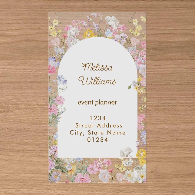meadow flowers frame clear business cards (Front (Wood))