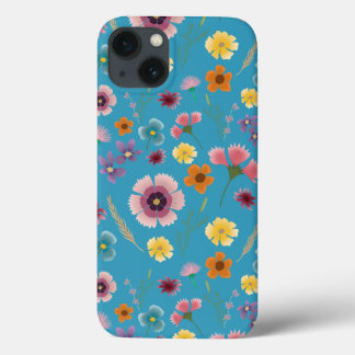 Meadow flowers in blue iphone case