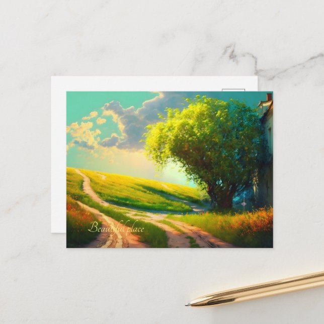 Meadow flowers landscape art summer trendy postcard (Front/Back In Situ)