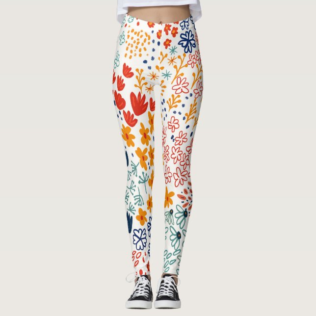 Meadow Flowers Minimal Illustration Leggings (Front)
