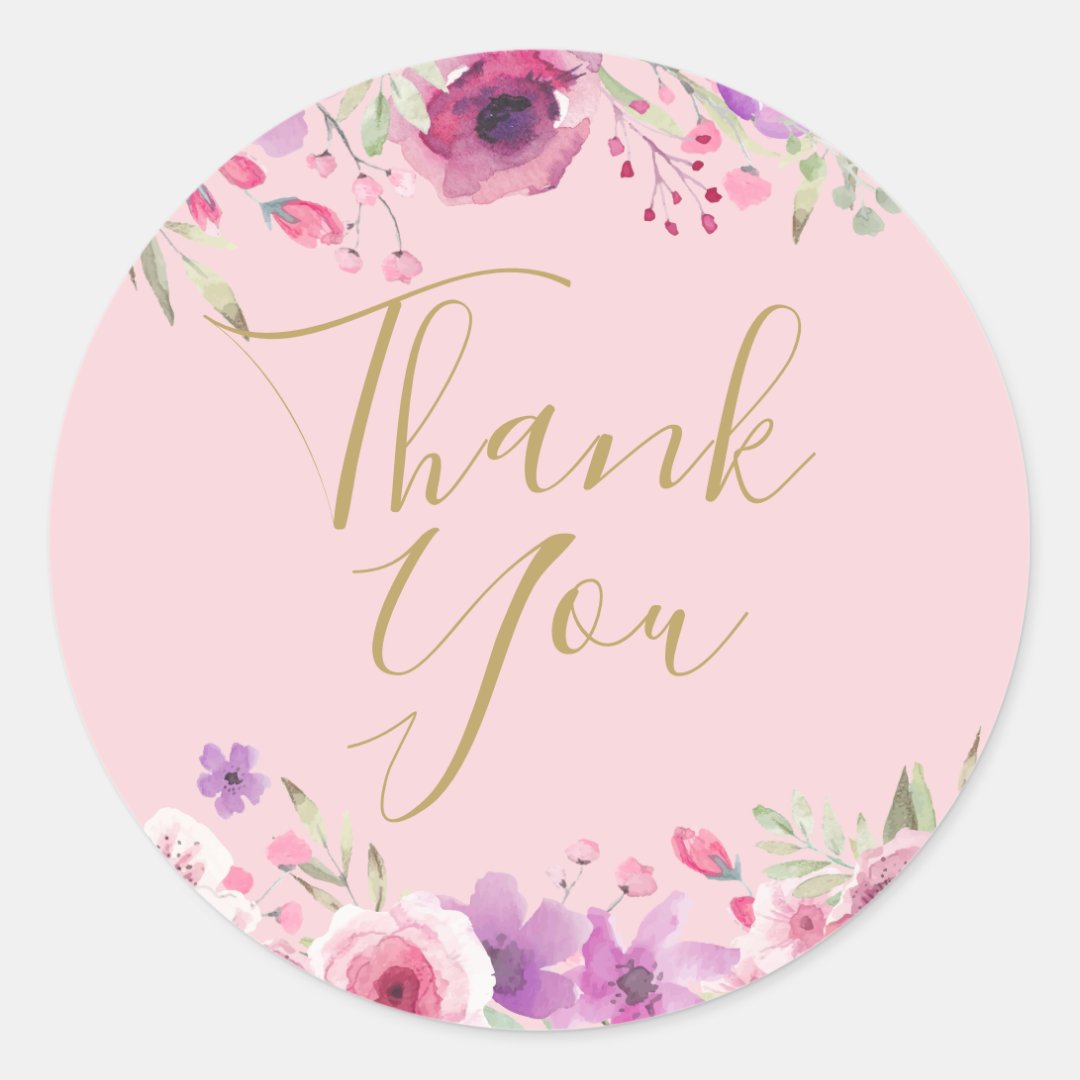 Meadow Flowers Pink Thank You Classic Round Sticker | Zazzle