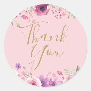 Meadow Flowers Pink Thank You Classic Round Sticker