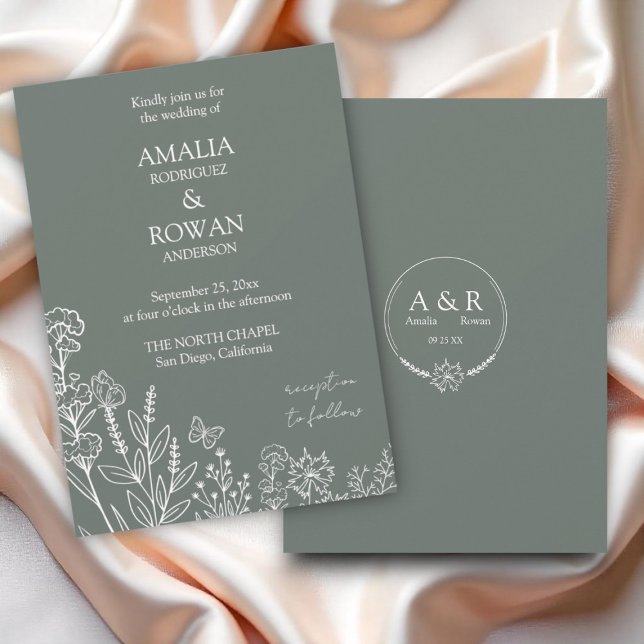 Meadow Flowers Sirocco Green Wedding Invitation (Creator Uploaded)