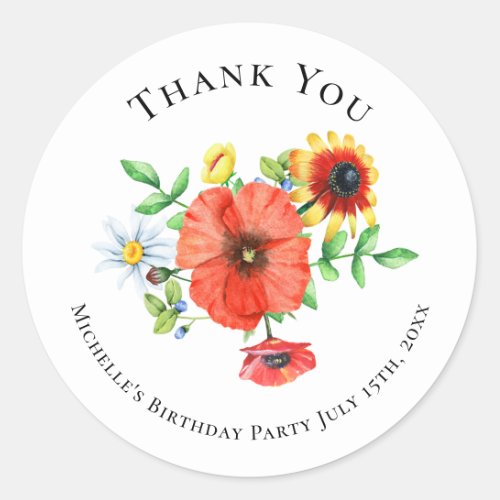 Meadow Flowers Thank You Birthday Classic Round Sticker