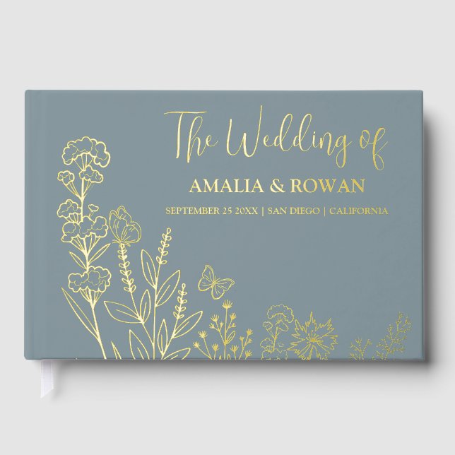 Meadow Flowers Wedding Foil Guest Book (Front)