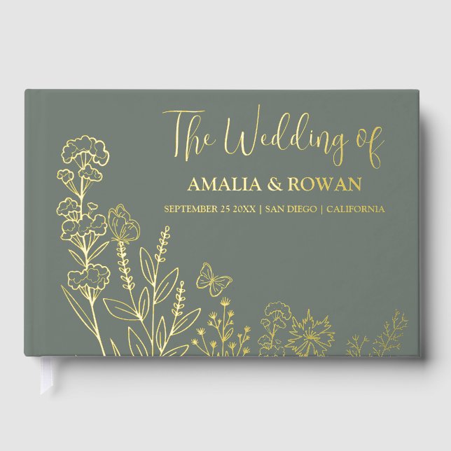 Meadow Flowers Wedding Foil Guest Book (Front)