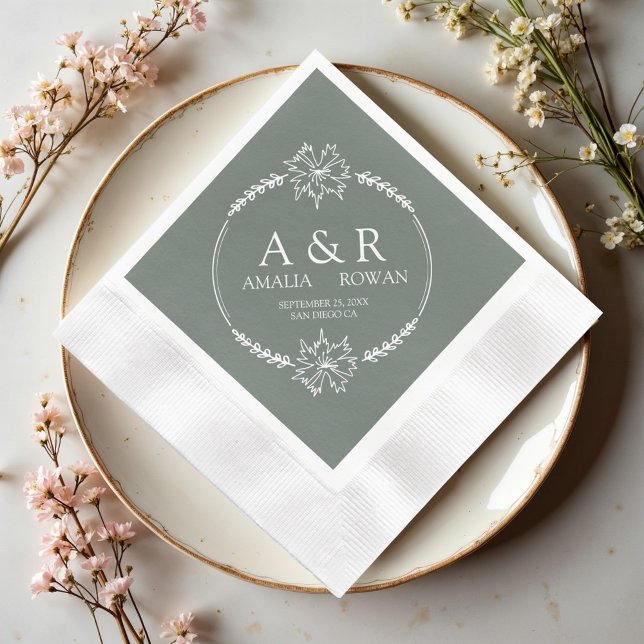 Meadow Flowers Wedding Monogram Names Napkins (Creator Uploaded)