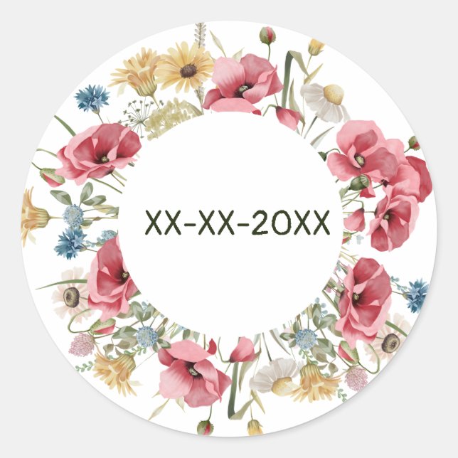 Meadow frame summer flowers customize  classic round sticker (Front)
