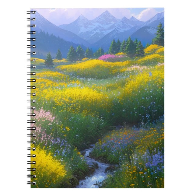 Meadow Framed by Majestic Mountains Notebook (Front)