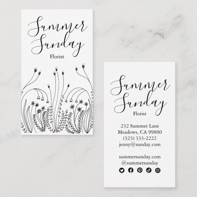 Meadow Garden Line Art Florist Landscaper Icons Business Card (Front/Back)
