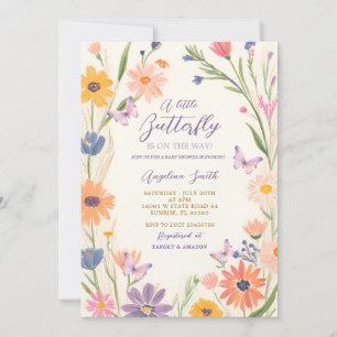 Meadow Garden Wildflower Butterflies Baby Shower Invitation