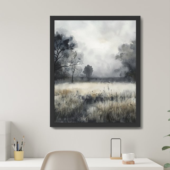 Meadow Grasses Dry Brush Watercolor Framed Print (Home Office)