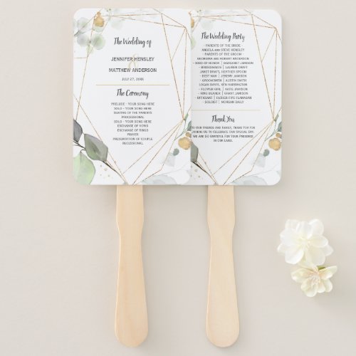 Meadow Green and Gold Botanical Frame Wedding Hand Fan