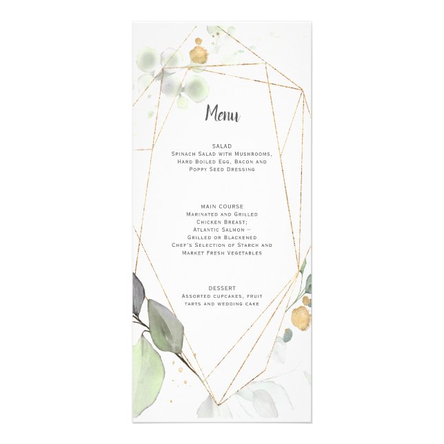 Meadow Green and Gold Botanical Geometric Wedding Rack Card (Front)