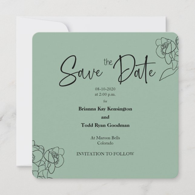 Meadow Green Casual Square Save the Date Card (Front)