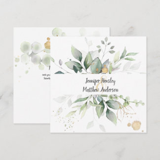 Meadow Green Gold Framed Leaves Wedding Invitation