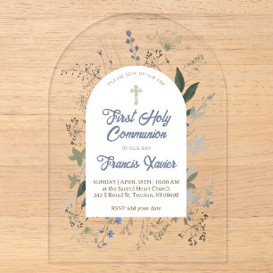 meadow greenery frame First Holy Communion Acrylic Invitations