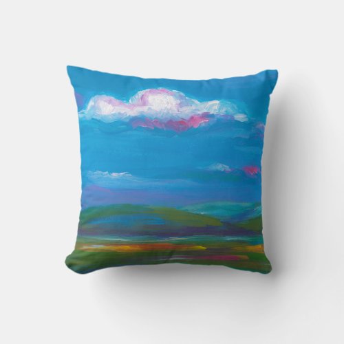 Meadow Hills Landscape Painting Throw Pillow
