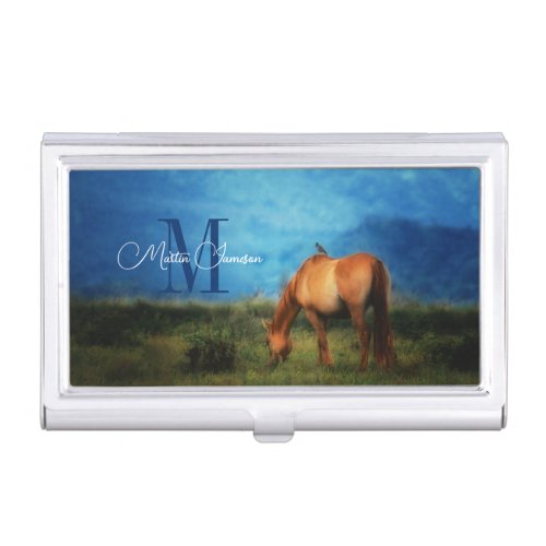 Meadow Horse with Bird Monogrammed Business Card Case