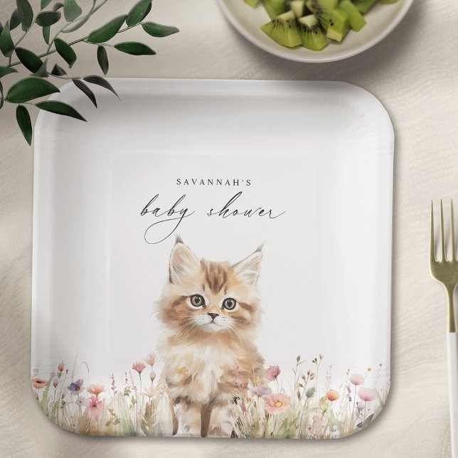 Meadow Kitten | Cute Custom Kitty Cat Baby Shower Paper Plates (Creator Uploaded)