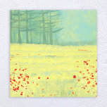 Meadow Landscape Painting Canvas Print<br><div class="desc">A modern contemporary landscape painting featuring a peaceful flower filled summer meadow with birds flying against the sky and a forest of pine trees in the distance.  Fresh and uplifting yellow and green colors. Original art by Nic Squirrell.</div>