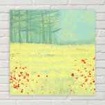Meadow Landscape Painting Canvas Print<br><div class="desc">A modern contemporary landscape painting featuring a peaceful flower filled summer meadow with birds flying against the sky and a forest of pine trees in the distance.  Fresh and uplifting yellow and green colors. Original art by Nic Squirrell.</div>