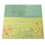 Meadow Landscape Painting Ceramic Tile<br><div class="desc">A modern contemporary landscape painting featuring a peaceful flower filled summer meadow with birds flying against the sky and a forest of pine trees in the distance.  Fresh and uplifting yellow and green colors. Original art by Nic Squirrell.</div>