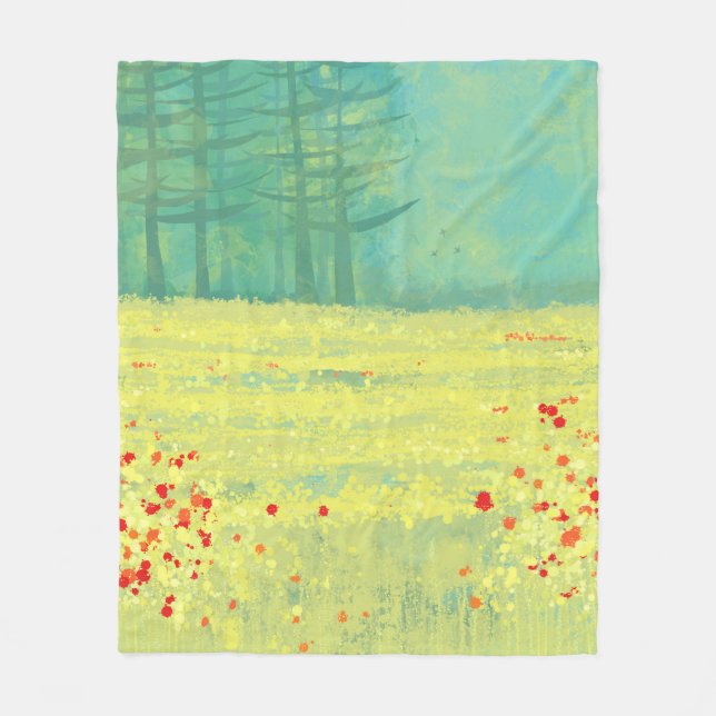 Meadow Landscape Painting Fleece Blanket (Front)